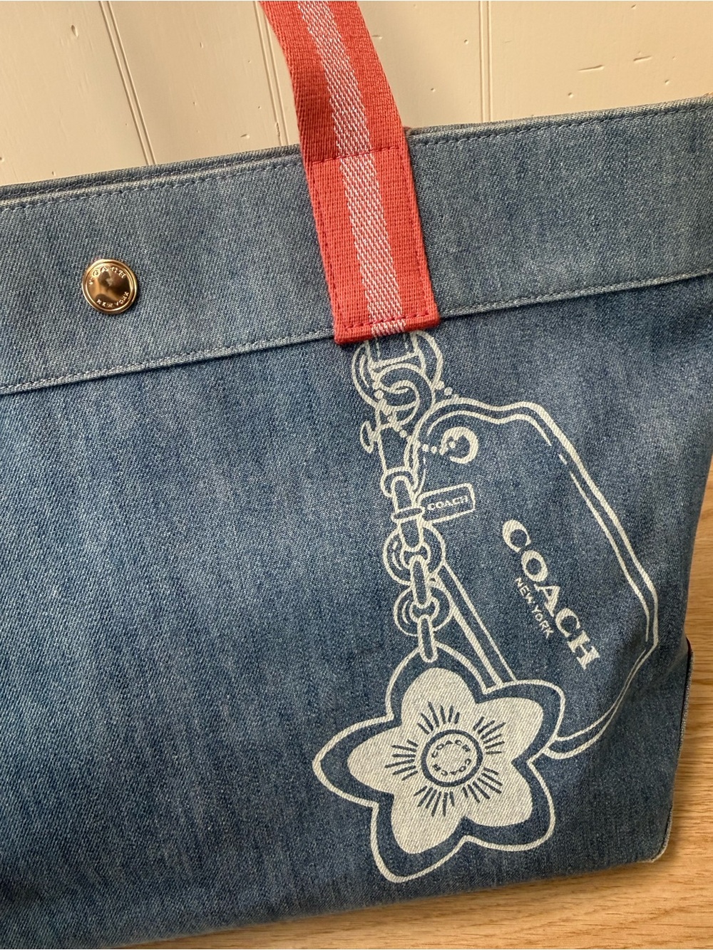 Coach Denim Tote Blue Pink Graphic Flower Y2K Shoulder Bag c8292 - Picture 6 of 9